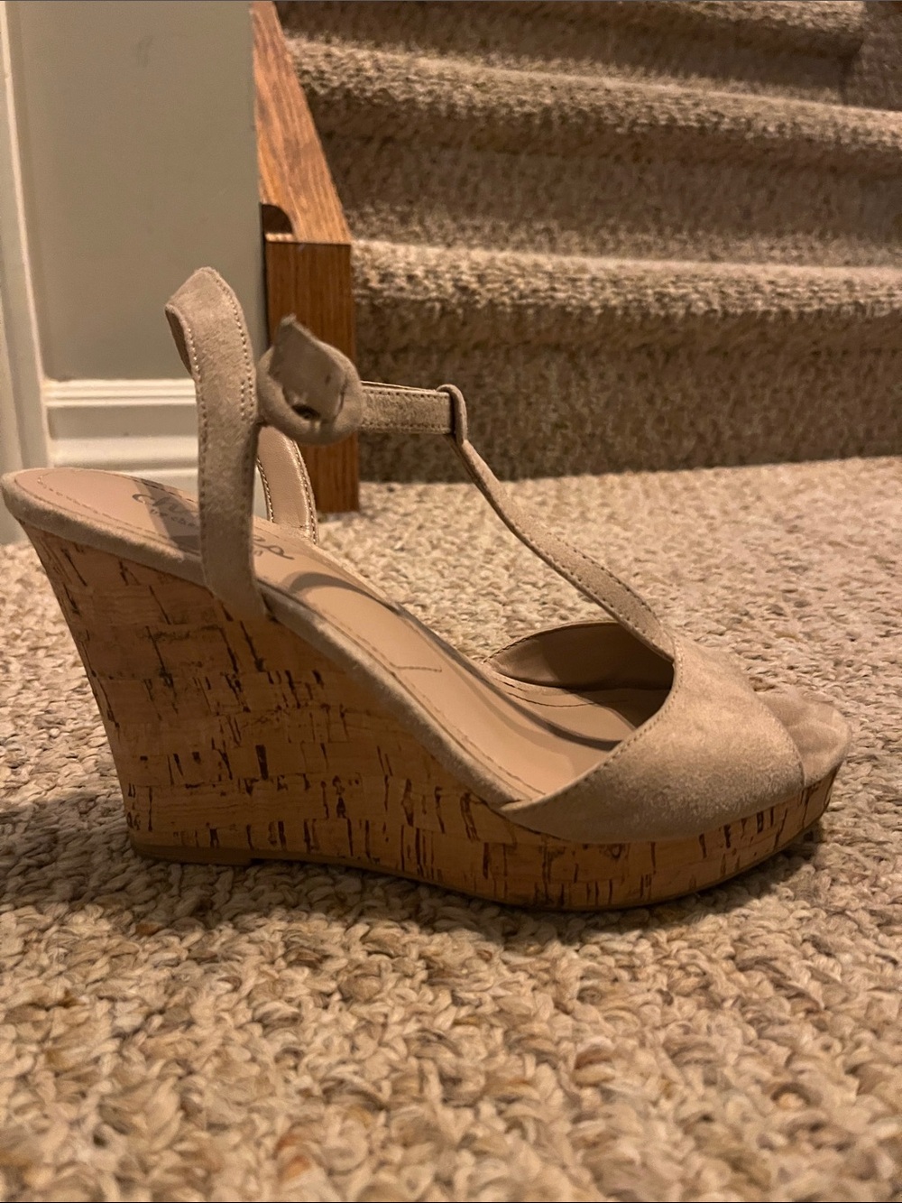 Charles by Charles David Beige Suede Cork Wedge Sandals